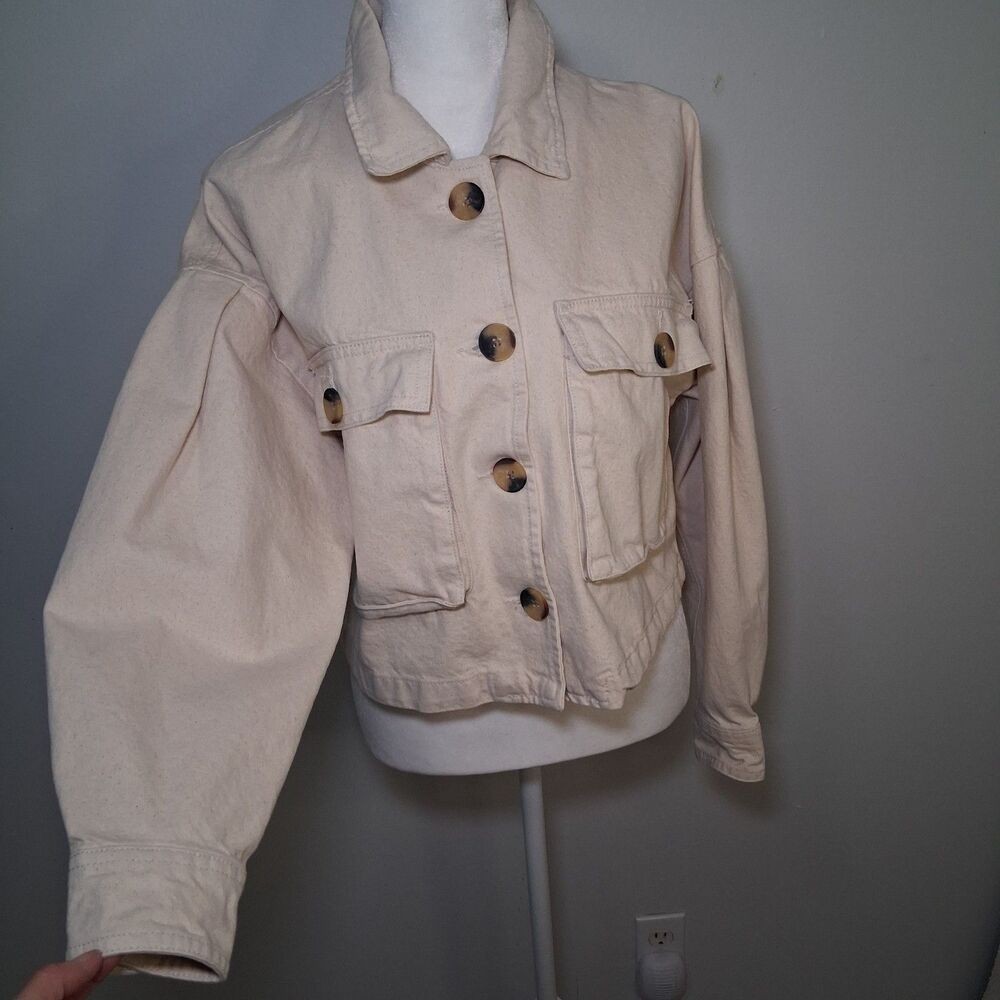 NWT Women Cotton Denim Jacket Sz S Minimalist Organic Indie Granola Eco Friendly